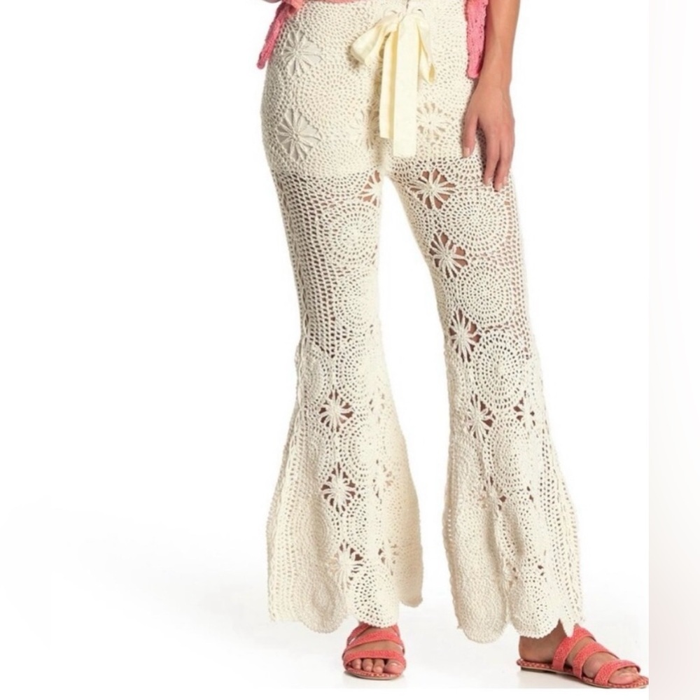 Free People Cream Crochet Flare Pants